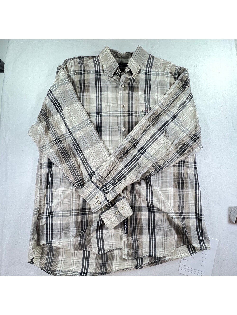 Greg Norman Collection Men's Large Beige Plaid Button-Down Shirt 100% Cotton